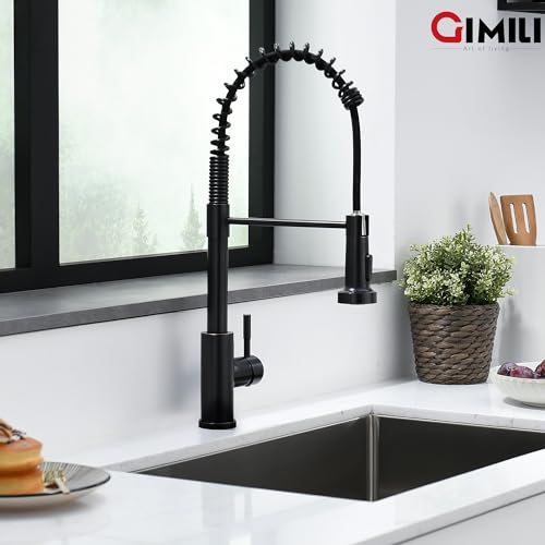 Image of GIMILI Oil Rubbed Bronze Kitchen Faucet with Pull Down Sprayer Single Hole Stainless Steel Sink Faucet, Suitable for Farmhouses, RV, Laundry Room, Outdoor, and Campers. Llave para fregadero de cocina