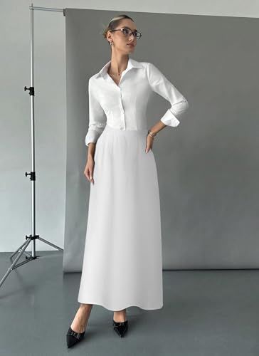 Herou Women's Waffle Elastic High Waist Casual A-Line Maxi Skirt with Pockets3