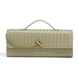 AWUXINE Handmade Woven Evening Bag for Women Casual Clutch Purse Leather Shoulder Handbag Fashion Crossbody Bag