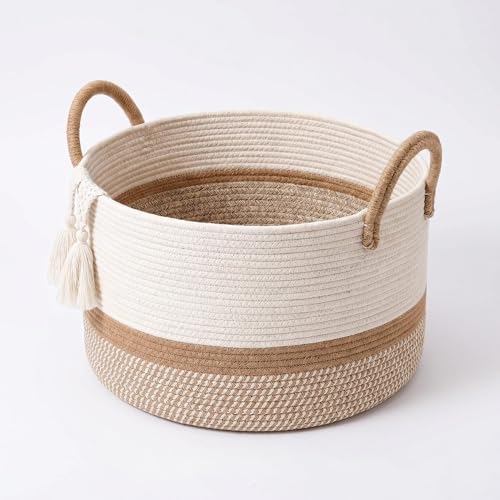 Purecas Großer Wäschekorb Aus Baumwollseil, Faltbar, Mit Griffen, 25×40 Cm | Weicher, faltbarer Baumwollkorb mit zwei stabilen Griffen – für Wäsche, Decken, Spielzeug und Babyzubeh