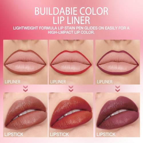 Image of 12Pcs Lip Makeup Set, 6 Lip Liners + 6 Matte Lipsticks, Rich ColorC | Includes 6 smooth lip liners and 6 creamy matte lipsticks in rich shades for long-lasting daily or party makeup.