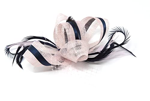 Blush pink fascinator with navy blue 