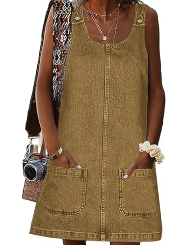 Image of Overall Dress for Women Denim Dress Denim Overall Round Neck Skirtall Jean Dress Denim Jumper Dress Pinafore