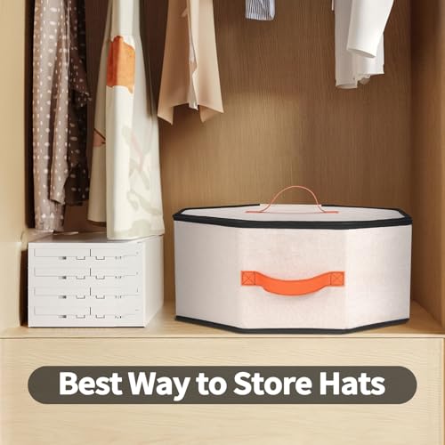 kushon Hat Storage Box for Women & Men, Hardboard Support Hat Boxes with 1 Door Hook Hat Organizer, Cowboy Hat Box for Travel, Hat Bag Hat Case (Beige)