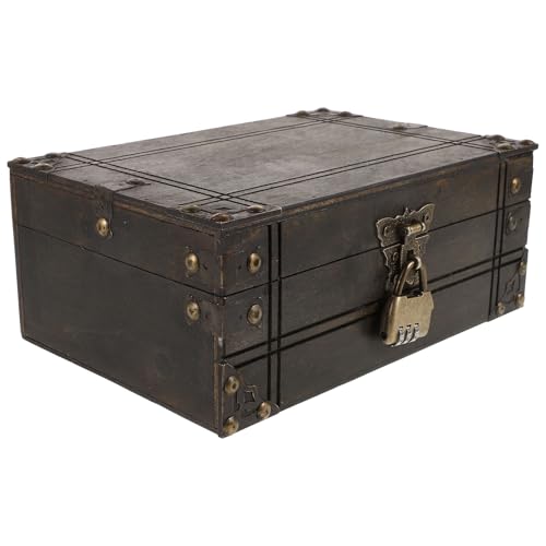 Image of LALADEFIEE Vintage Easy Imaginative Featuring Design and Maintenance Wooden Chest with Lock, Retro Pirate Treasure Box Organizing Storage Jewelry for Bedroom