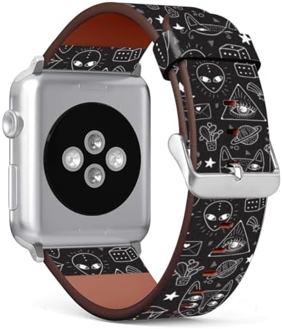 Compatible with Apple Watch Wristband 42mm 44mm , (Alien Freaky Alchemy Symbols) PU Leather Band Replacement Strap for iWatch Series 5 4 3 2 1 image 4