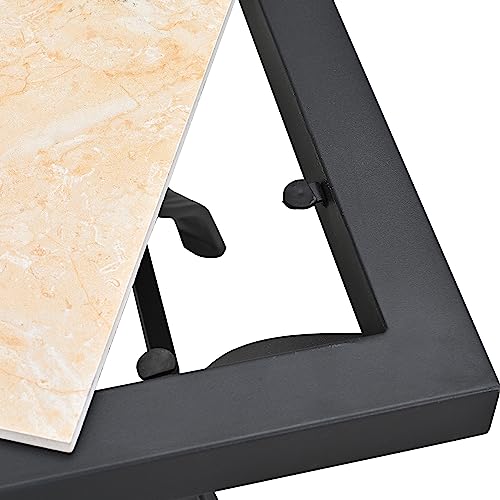 Image of LOKATSE Home 21 inch Outdoor Square Patio Bistro End Table Metal Steel Legs with Ceramics Top, Black