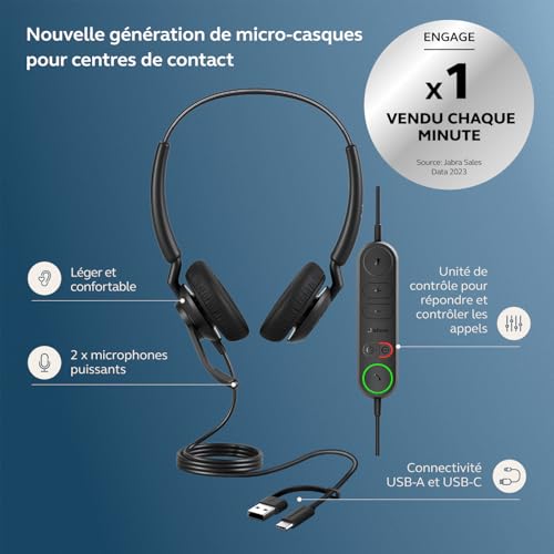 Jabra Engage 40 USB C/A Inline Link UC Stéréo