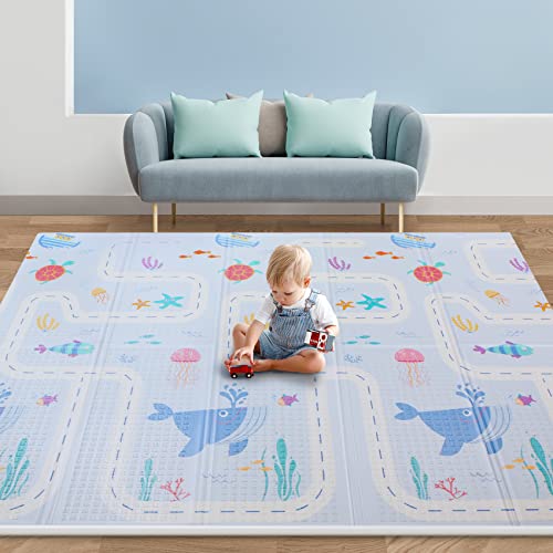 Image of Play Mat, TopMade Folding Baby Playmat Reversible Kid Crawling Play Mat Waterproof Soft Foldable Mat Large Foam Floor Gym Activity Carpet NonToxic Portable Tummy Time Playroom Mat for Infant Toddler