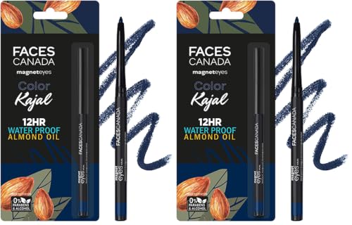Image of FACESCANADA Magneteyes Color Kajal - Blue Motivation 01, 0.30g Highly Pigmented Kohl, 12Hr Long Stay, Matte Finish, Single Stroke Glide, Waterproof & Smudgeproof, Almond Oil Enriched (Pack of 2)