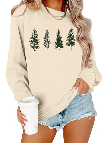 Image of PECHAR Christmas Tree Sweatshirts Women Pine Tree Print Shirts Nature Lover Gift Casual Tee Long Sleeve Xmas Pullover