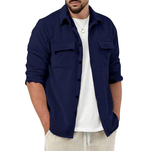 Image of COMBRAIDED Corduroy Men's Full Sleeve Casual Striped Shirt - Comfort Fit, Ideal Stylish and Versatile Clothing