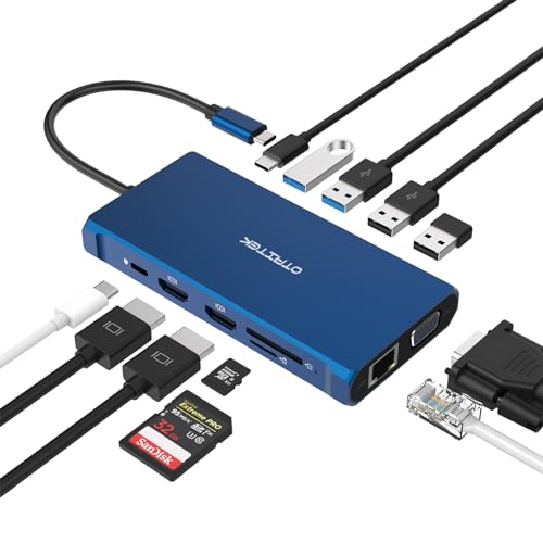 Adaptador multipuerto USB C con doble HDMI 4K Ethernet Gigabit y carga rápida PD 100W
