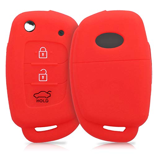 kwmobile Funda de Silicona para Llave Plegable de 3 Botones para Coche Hyundai - Carcasa Protectora Suave de Silicona - Case Mando de Auto Rojo