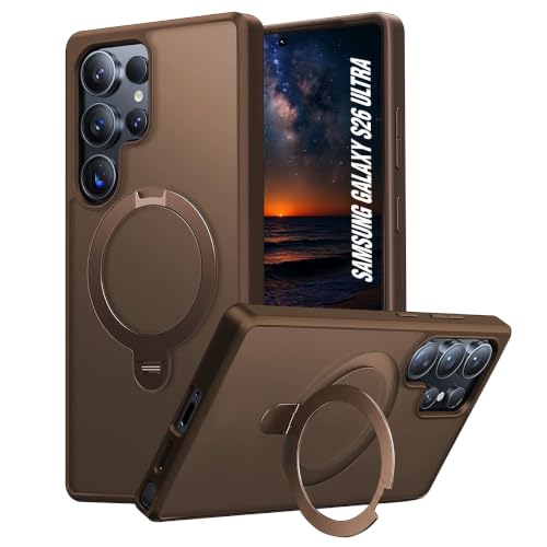 Image of AIBEX Back Cover OStand for Samsung S26 Ultra 5G MagSafe Compatible | Ring Kickstand with Magnetic Alloy Ring Metal | Wireless Charging Support | Scratch Resistant Slim | Armor Protection Case - Brown