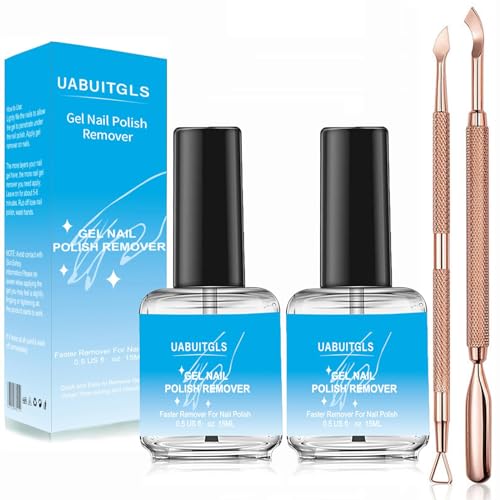 Gel Nail Polish Remover 2 Pack, with Cuticle Pusher and Scraper, Non-Irritating, Ultra-Powerful Professional Acrylic Nail Polish Remover-Safe, No Need For Foil, Soaking Or Wrapping