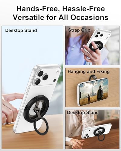 Image of Magnetic Phone Grip for Magsafe Stand,Dual-Sided Magnetic Phone Ring Holder | 360 Rotatable Cell Phone Grips Mag Safe Kickstand Accessory for iPhone 17 /16 /15 /14 /13 /12, Samsung, Android, Mag Car Mount