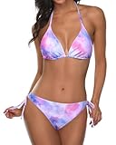 Tempt Me Women Purple Tie Dye Triangle Bikini Sets Halter Two Piece Sexy Swimsuit String Tie Side Bathing Suit XL