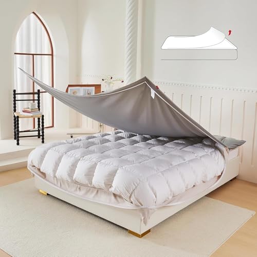 REDSSEN Bettbezug 4-Teilig Erlebnis-Set, 3-seitiger Reißverschluss, ultraschonendes antistatisches seidenglatten Polyester, zweiseitiges Design (Grau & Creme), Markenvorteilsangebot (2 * 135x200 cm)