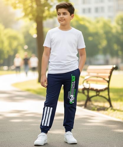 Image of KYDA KIDS 100% Cotton Track Pants for Boys | Premium Printed Soft Single Jersey Fabric | Elastic Waist Loose Fit Summer Full Length with Rib Hem (Pack of 2)