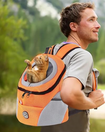 PETCUTE Hundetragerucksack,Verstellbarer Haustier Rucksack für Kleine Hunde und Katzen,Gepolsterter Schultergurt,Wasserdichter Boden,Atmungsaktiv,Haustier-Fronttasche mit Sicherheitshaken,zum Wandern
