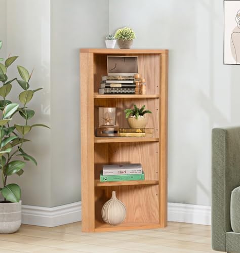 Hallowood Furniture Waverly Oak Corner Storage Cabinet Top, Light Oak Wooden Corner Unit with 3 Adjustable Shelves for Bedroom, Corner Shelf Display Unit for Kitchen & Living Room