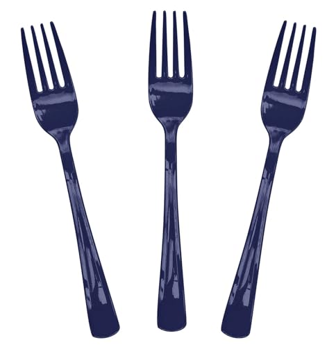 SietDESEO 50 PCS Navy Blue Plastic Forks Navy Blue Forks Disposable Utensils Heavy Duty Disposable Cutlery for Birthday Wedding Baby Shower Bridal Shower Plastic Silverware