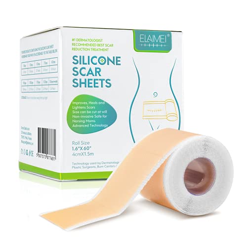 Silicone Scar Sheets, Medical Grade Gel Tape Roll, Scar Removal Sheets for Scars Caused by C-Section, Surgery, Burn, Acne, Keloid, Works on Old & New Scars, Scar Treatment Sheets 1.6â€ x 60â€Roll