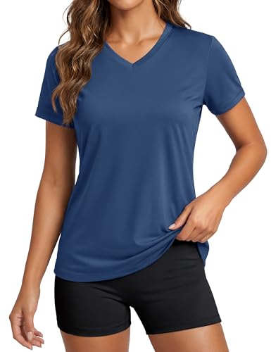 Image of MAGCOMSEN Women's Short Sleeve T-Shirt Quick Dry Athletic Tee Shirt Running Workout Yoga Top Tee Performance Shirts