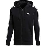 adidas Men's Essentials 3-Stripe Full Zip Fleece Hoodie, Black/White, X-Large