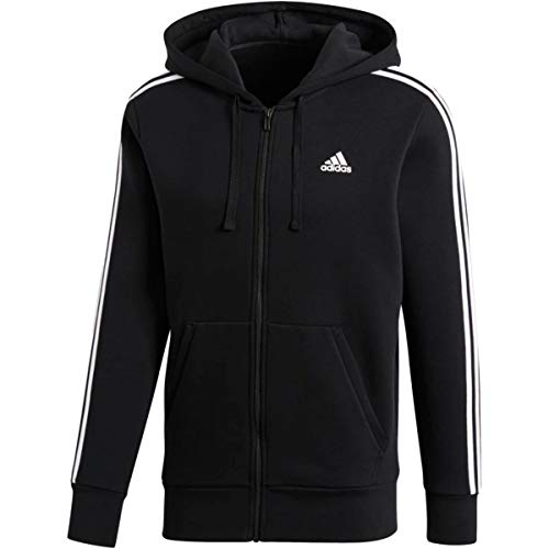 adidas Men's Essentials 3-Stripe Full Zip Fleece Hoodie, Black/White, Small