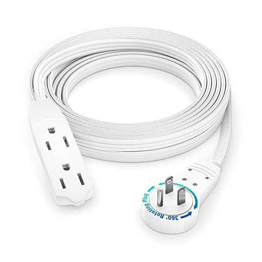 Maximm Cable 12 Ft 360° Rotating Flat Plug Extension Cord/Wire, 16 AWG Multi 3 Outlet Extension Wire, 3 Prong Grounded Wire - White - UL Certified