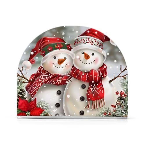 Two Adorable Snowman Napkin Holder Kitchen Tissue Paper Dispenser Cocktail for Dining Table, Party Guest, Bathroom
