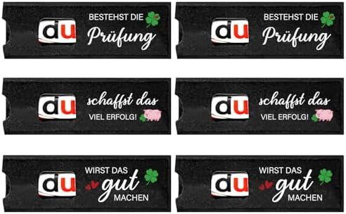 Giftota 6pcs Glücksbringer Prüfung - Viel Glück Geschenke für Prüfung Abschluss - Du schaffst das - Hülle Filz Geschenk Verpackung, Motivationsgeschenke, Ohne Schokolade
