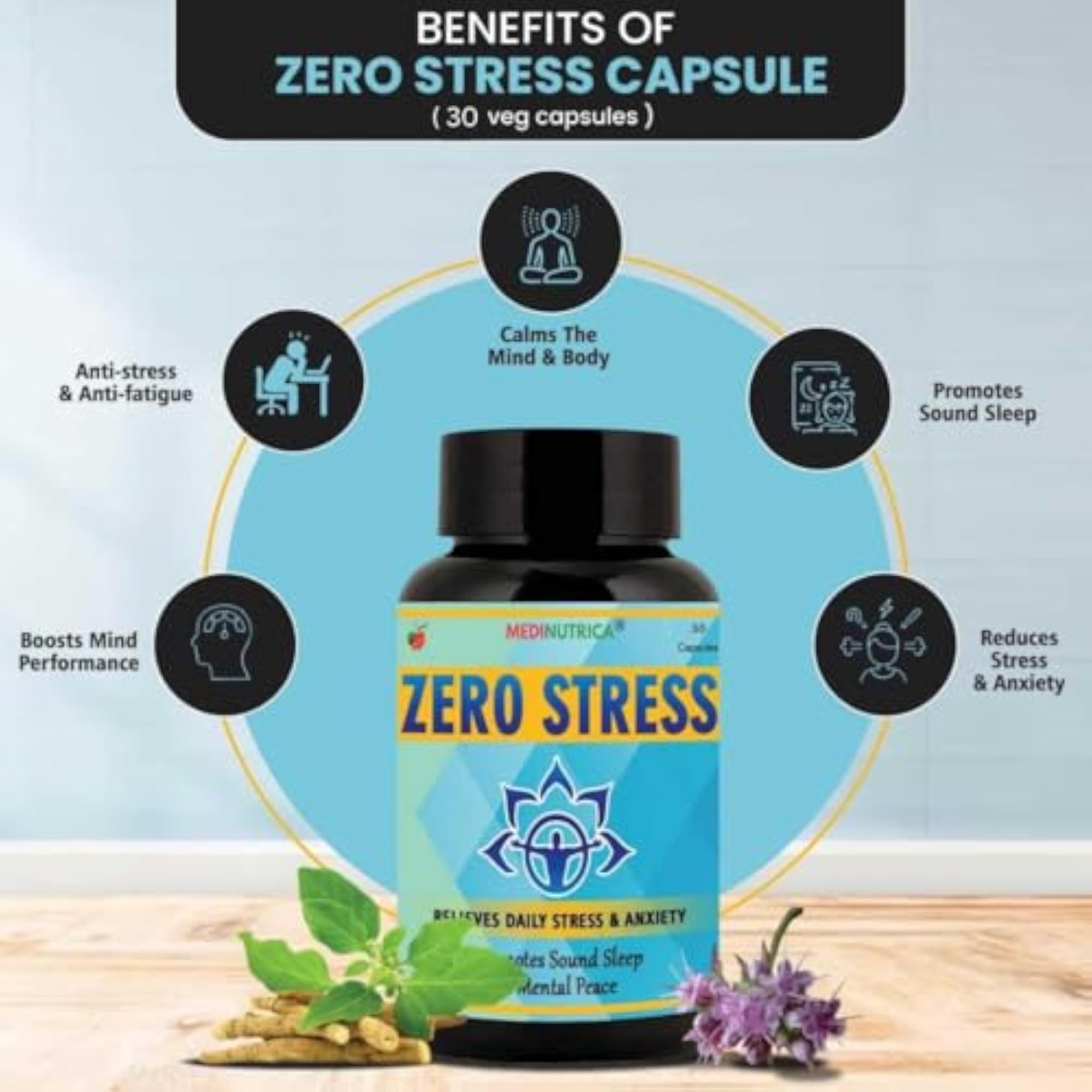 Zero Stress Anxiety Management Supplement, 30 Veg Capsules