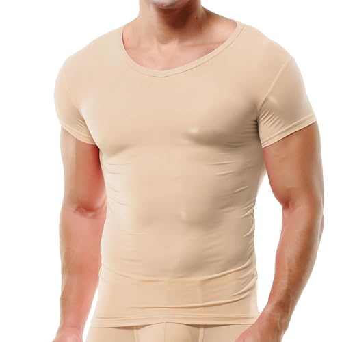 QiaTi Men's Undershirt Short Sleeves T-Shirt Crew-Neck Slim Fit Body Shaper Underwear Shirt for Men4