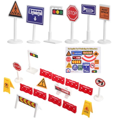 HAKIDZEL Jouets Panneaux de Signalisation Routière Réalistes pour Garçon Fille Modèles de Circulation Colorés Accessoires Éducatifs pour Apprentissage Sécurité et Jeux de Construction