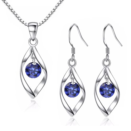 Zolkamery Ensemble de bijoux en argent pour femmes, ensembles de bijoux en argent sterling 925 avec zirconia blanc/bleu/rose, collier pendentif à torsion...
