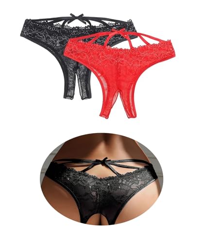 ohyeahlady Women's French Knickers Sexy Lace Underwear Stretch Micro Thongs for Women Multipack Black Red Brazilian Knickers Size 16,Box Package
