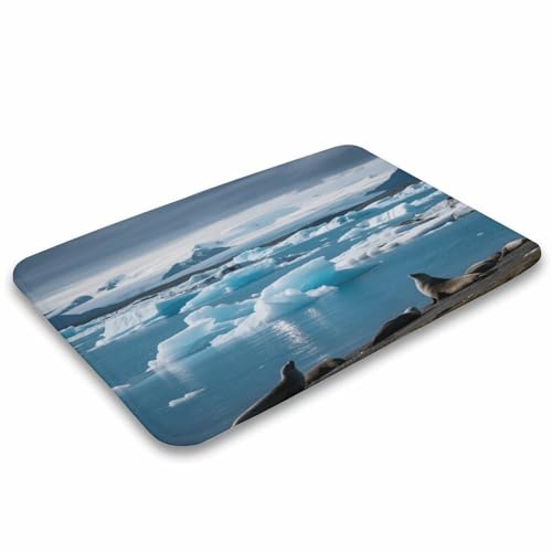 Alfombras de baño absorbentes con diseño de lago glacial para ducha 5