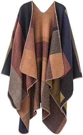Urban CoCo Women's Color Block Open Front Poncho Shawl Wrap Cape Ruana