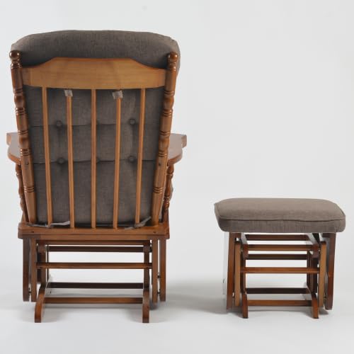 Image of Anti-Pinch Glider Chair with Ottoman, Nursery Rocking Chair for Baby & Mom, Solid Wood Glider Rocker with High Back Cushion, Nursing Chair for Living Room, Bedroom & Nursery, Antique Espresso