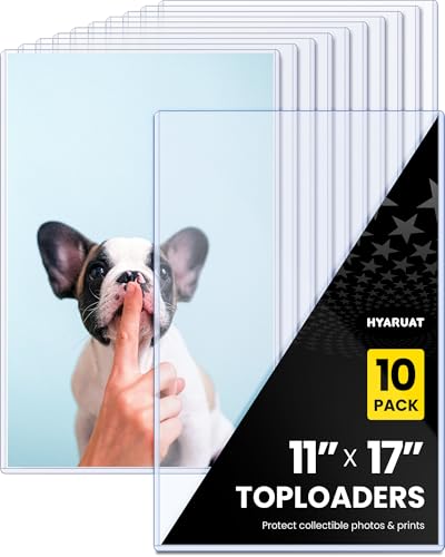 HYARUAT 11 x 17 Toploader 10 Pack 15 Mil Rigid PVC Sheet Protectors with Protective Film 47PT Document Protectors for Posters Art Prints Magazines Photos Large Documents Collectibles Menus