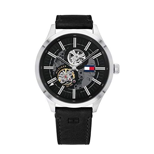 Tommy Hilfiger analog automatisk klocka Spencer rem Svart/silver
