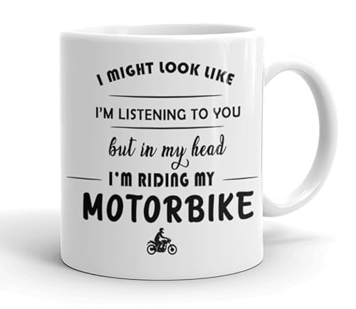 VIROSA Motorbike Mug – “in My Head I’m Riding My Motorbike” – 11oz Ceramic Mug – Gift for Bikers – Motorcycle Lover Present