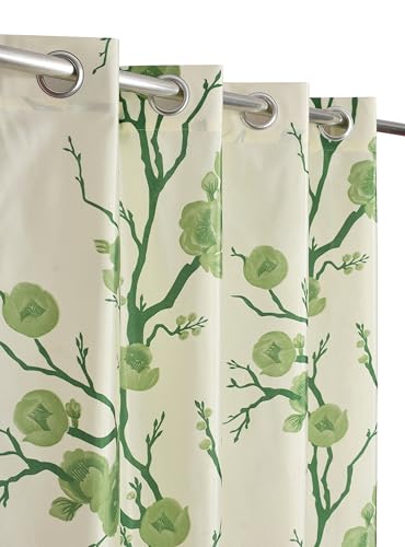 Image of Modern Polyester Heavy Long Crush Printed Floral Premium Eyelet Curtains 1 Piece - (Green, Window 5 Feet)