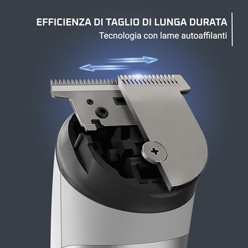 Rowenta Trim & Style 8 in 1, Regolabarba Multifunzione da Uomo, Lame Autoaffilanti in Acciaio Inox, 6 Pettini Fissi, Accessorio Naso e Orecchie, TN8934E0 - Immagine 2
