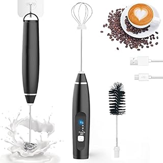 Milk Frother - Milk frother Electric Portable Coffee frother USB Rechargeable 3-Speed Milk frother Handheld with 2 Stainless Steel Whisk and 1 Cleaning Brush