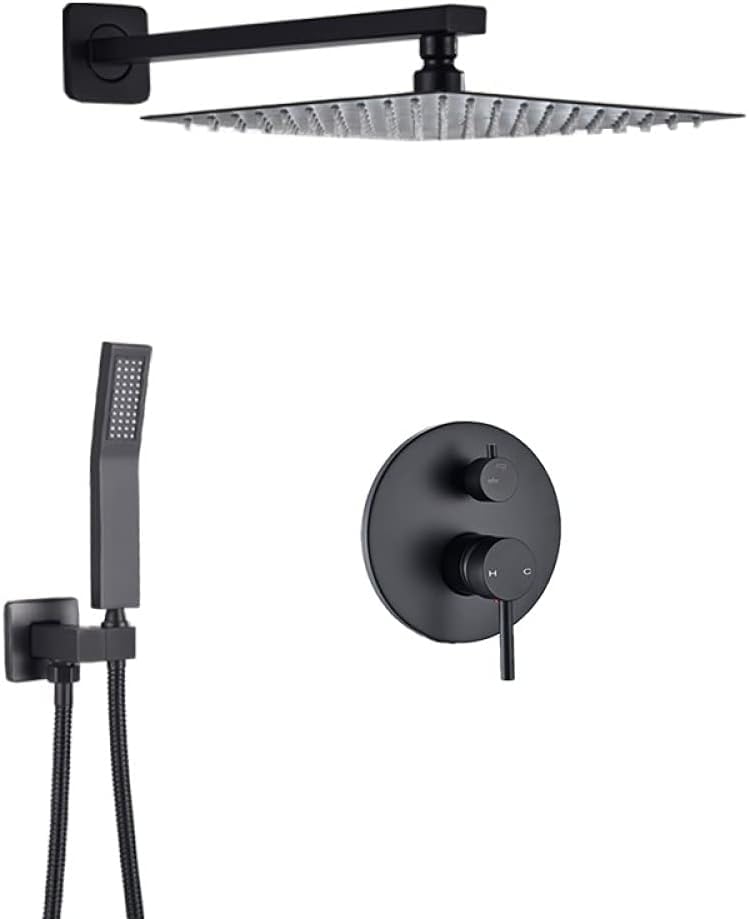 Ensemble de douche en laiton noir mat avec pommeau de douche premium de 10 pouces