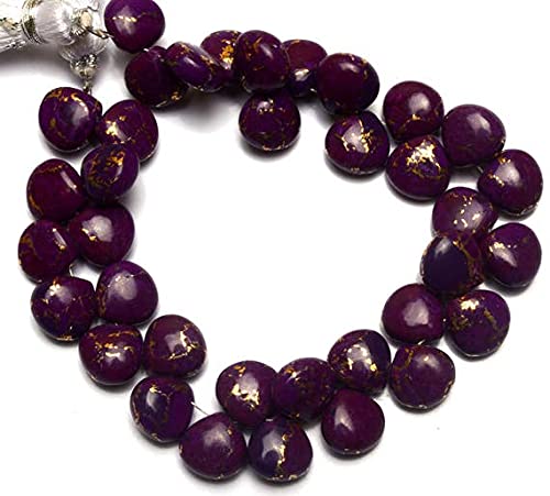 LKBEADS 1 Strand Natural Mojave Purple Arizona Copper Turquoise 10MM Approx. Smooth Heart Shape Briolette Beads 7 Inch